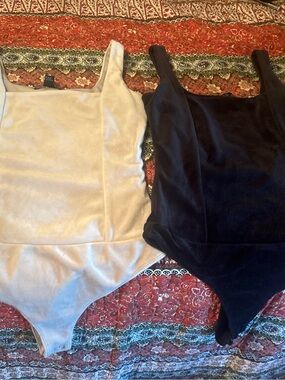 Forever 21 Women’s Velvet One-Piece Bodysuits - Black and Tan
